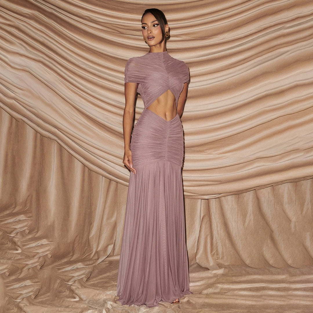 Damen Elegantes Maxi-Kleid mit Cut-Out und Raffungen EB