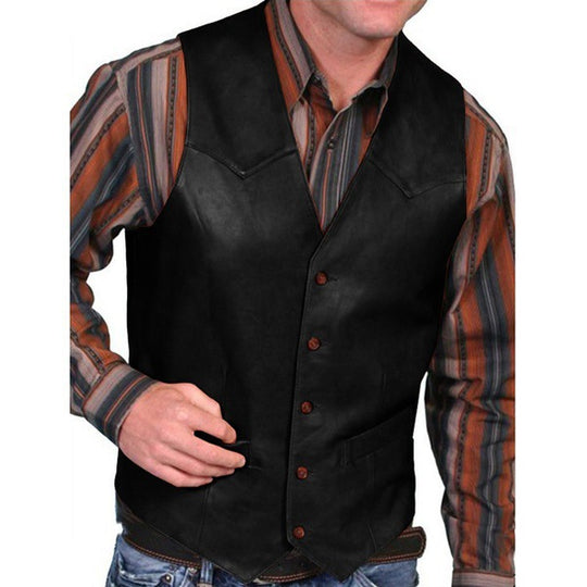 Herren nan taillierte Lederweste mit Western-Details, V-Ausschnitt und zwei Eingrifftaschen EB