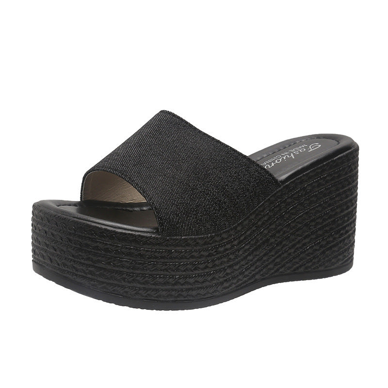 Damen Wedge-Pantoletten mit eleganter Textil-Oberfläche und komfortablem Fußbett EB