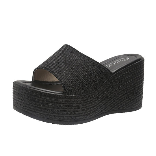Damen Wedge-Pantoletten mit eleganter Textil-Oberfläche und komfortablem Fußbett EB