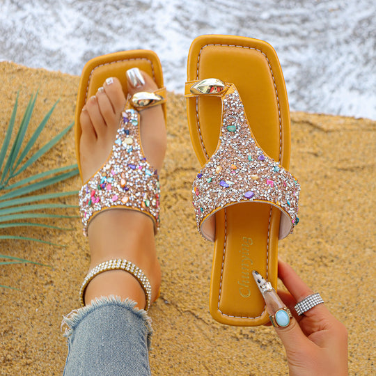 Damen Glitzernde Zehentrenner mit modischem Schmuckdetail und ergonomischer Sohle EB