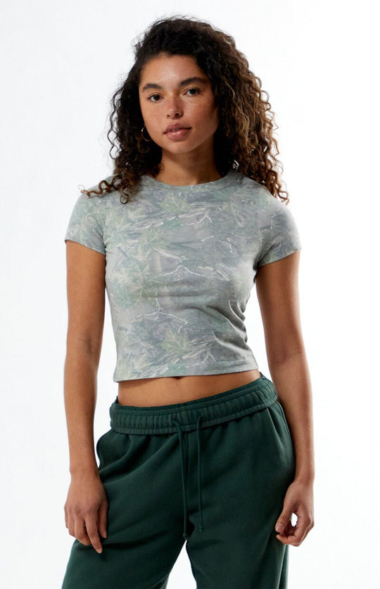 Damen Kurzarm-Crop-Top aus atmungsaktivem Material mit floralem Print EB
