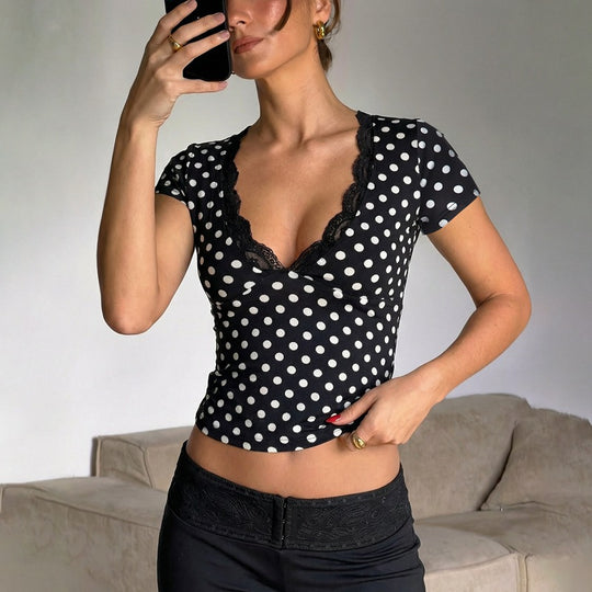 Damen Polka-Dots Spitzenoberteil EB