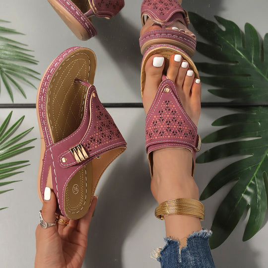 Damen Zehentrenner-Sandalen mit luftiger Schnürung und modischem Dekor EB