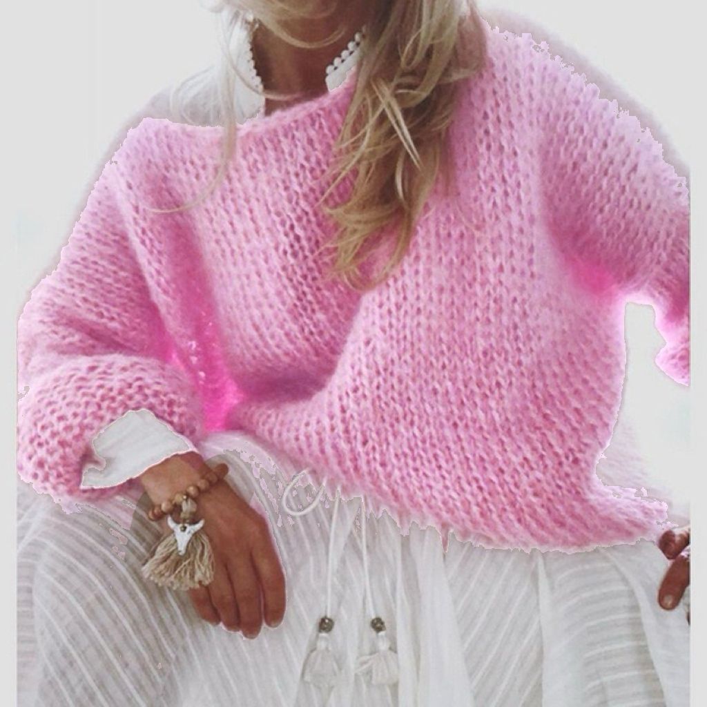 Damen Kurzgeschnitteter flauschiger Grobstrickpullover mit überschnittener Schulter EB