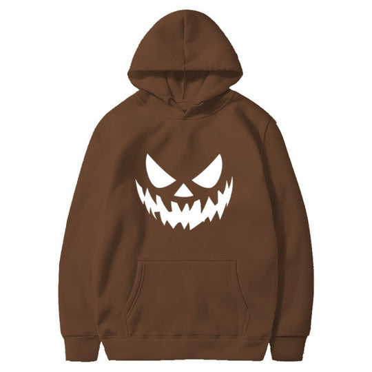 Unisex nan Kapuzenpullover mit gruseligem Kürbisgesicht-Print und Oversize Kängurutasche EB
