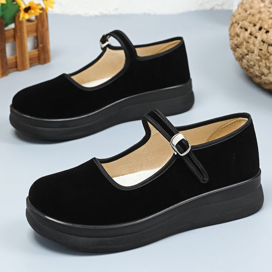 Damen nan Mary-Jane Plateau-Slipper mit verstellbarem Riemen und orthopädischer Komfortsohle EB
