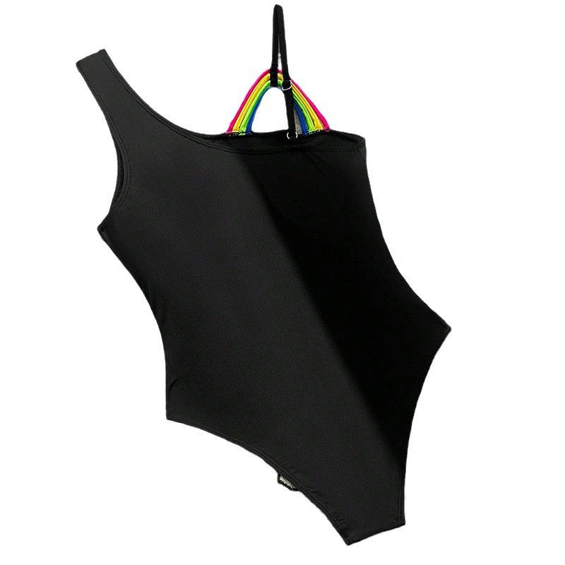 Damen Sportlicher Einteiler Badeanzug mit asymmetrischem Trägerdesign EB