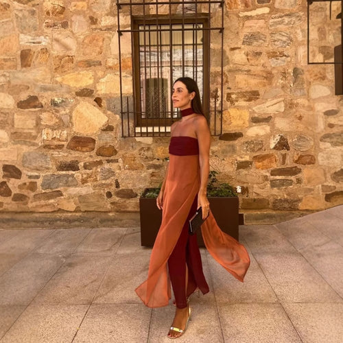 Damen Maxikleid mit schickem Taillenausschnitt und fließendem Design EB