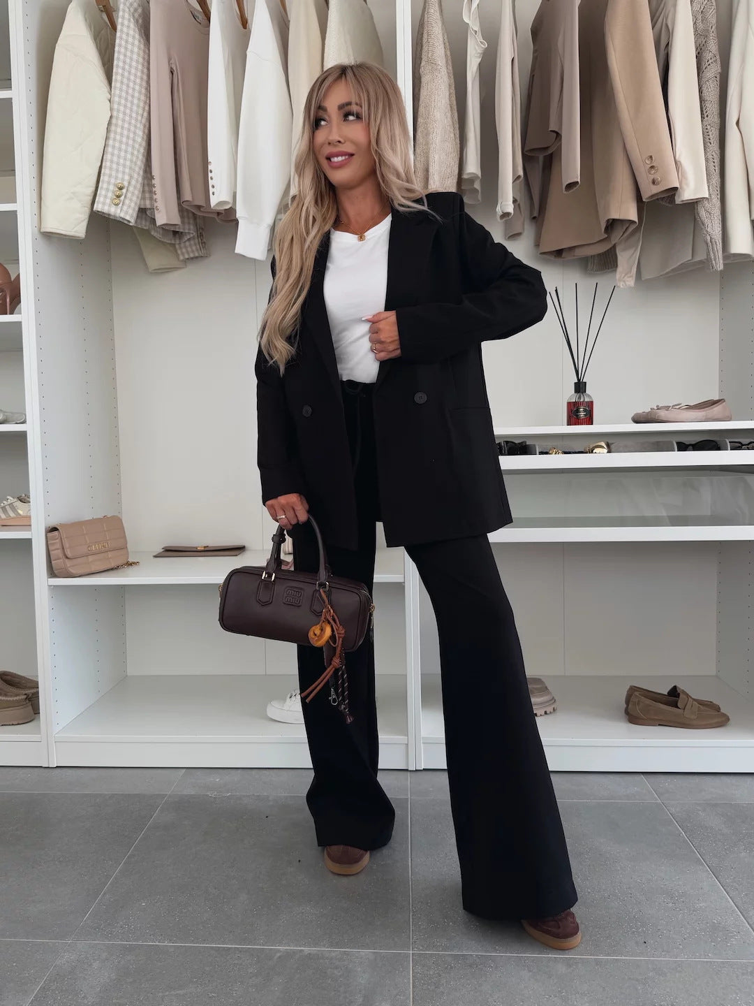 Damen Elegantes Blazer-Set mit weitem Schnitt und schickem Hosen EB