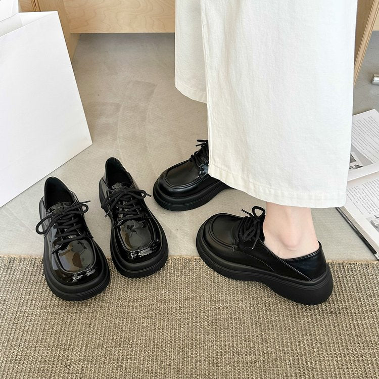 Damen modische Schnürschuhe mit glänzender Lackoberfläche und bequemer Sohle EB