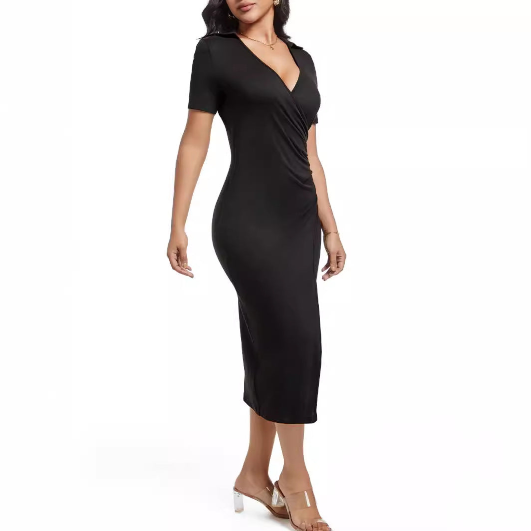Damen Wickelkleid mit eleganter Drapierung und tiefem V-Ausschnitt EB