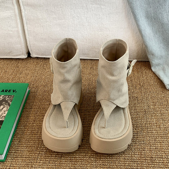 Damen Bequeme Ankle-Boots mit modischem Falten-Design und robustem Sohlenprofil EB