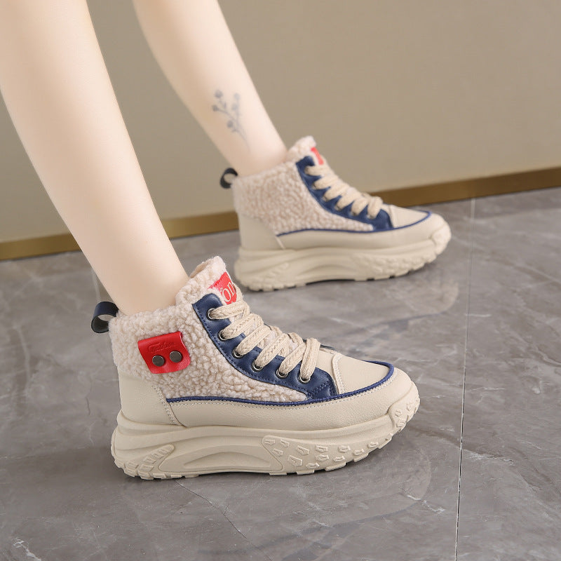 Damen High-Top Sneakers mit warmem Kunstfellfutter und rutschfester Sohle EB