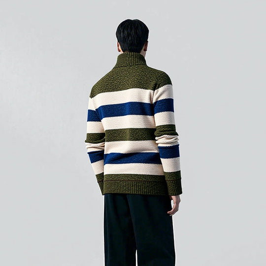 Herren modischer Strickpullover mit halbem Reißverschluss und gestreiftem Design EB