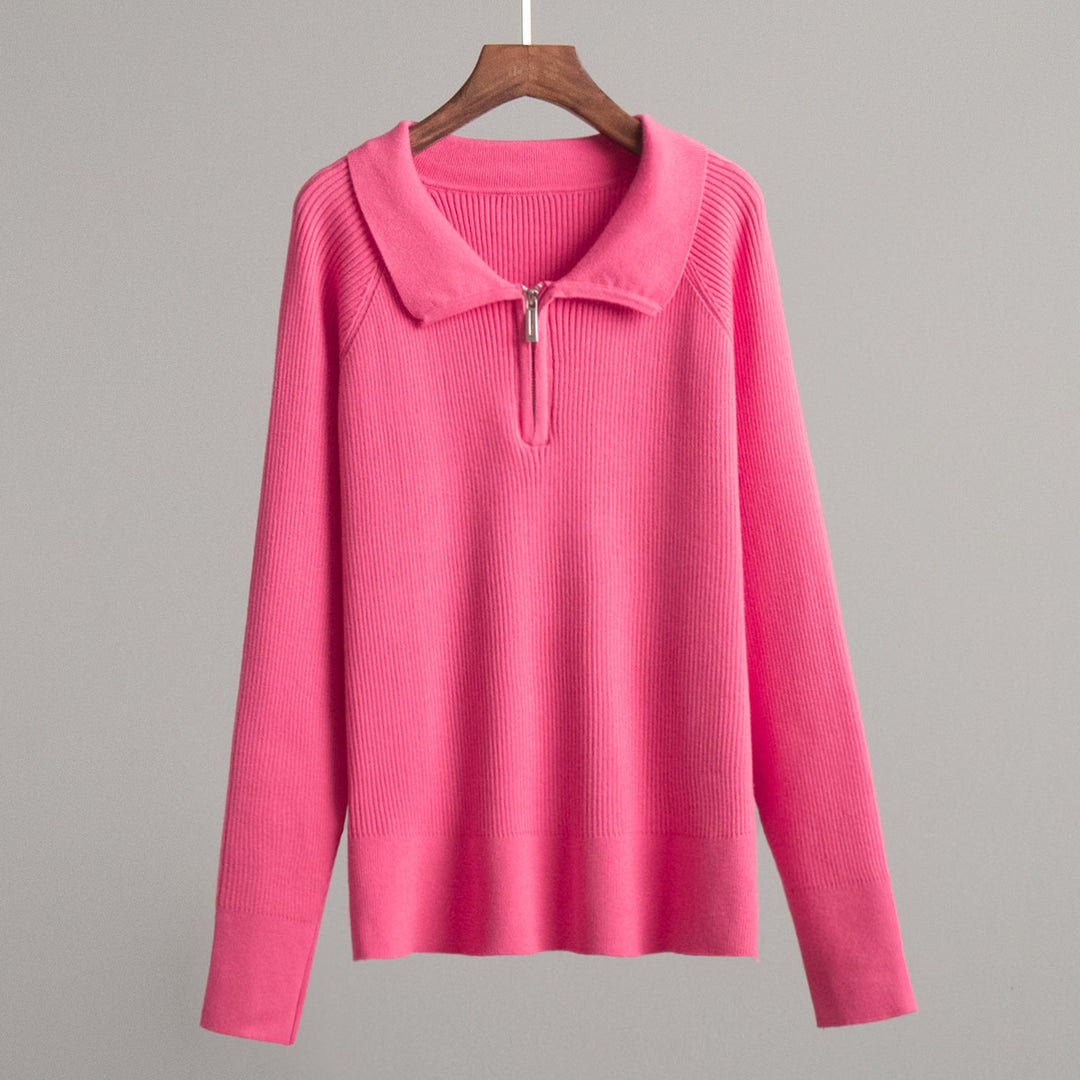Damen Gemütlicher Feinstrickpullover mit Kängurutasche und Kragen EB
