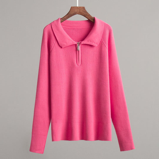 Damen Gemütlicher Feinstrickpullover mit Kängurutasche und Kragen EB
