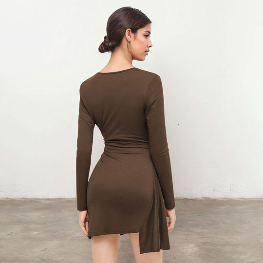 Damen asymmetrisches Wickel-Minikleid mit V-Ausschnitt und seitlicher Raffung Eichborn Berlin