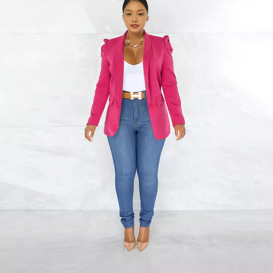 Damen taillierter Blazer mit strukturierten Schulterdetails und offenem Revers EB