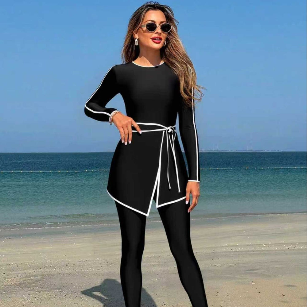 Damen modischer Langarm-Schwimmanzug mit Wickelrock EB