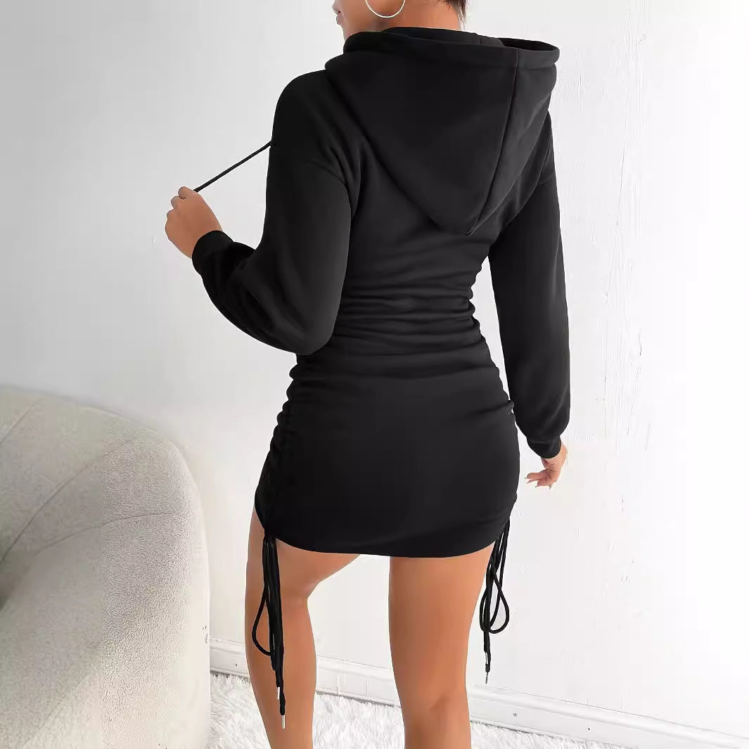 Damen Hoodie Kleid mit Raffung EB