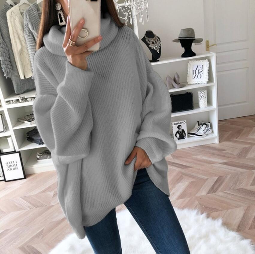 EB | Damen Strickpullover mit Rollkragen lockerer Sitz, einfarbig