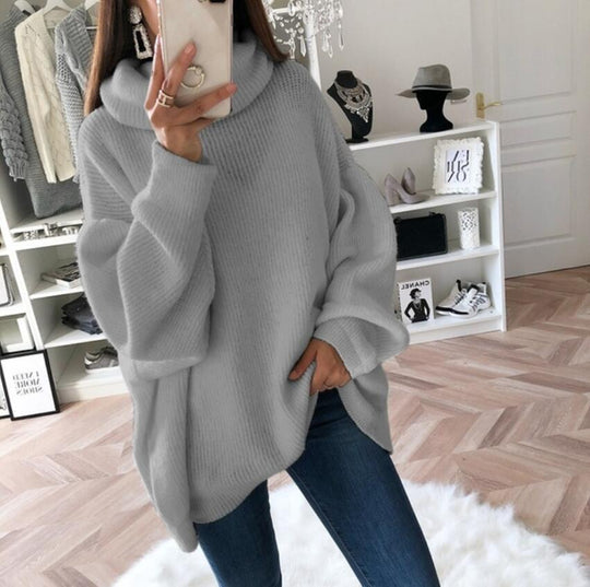 EB | Damen Strickpullover mit Rollkragen lockerer Sitz, einfarbig