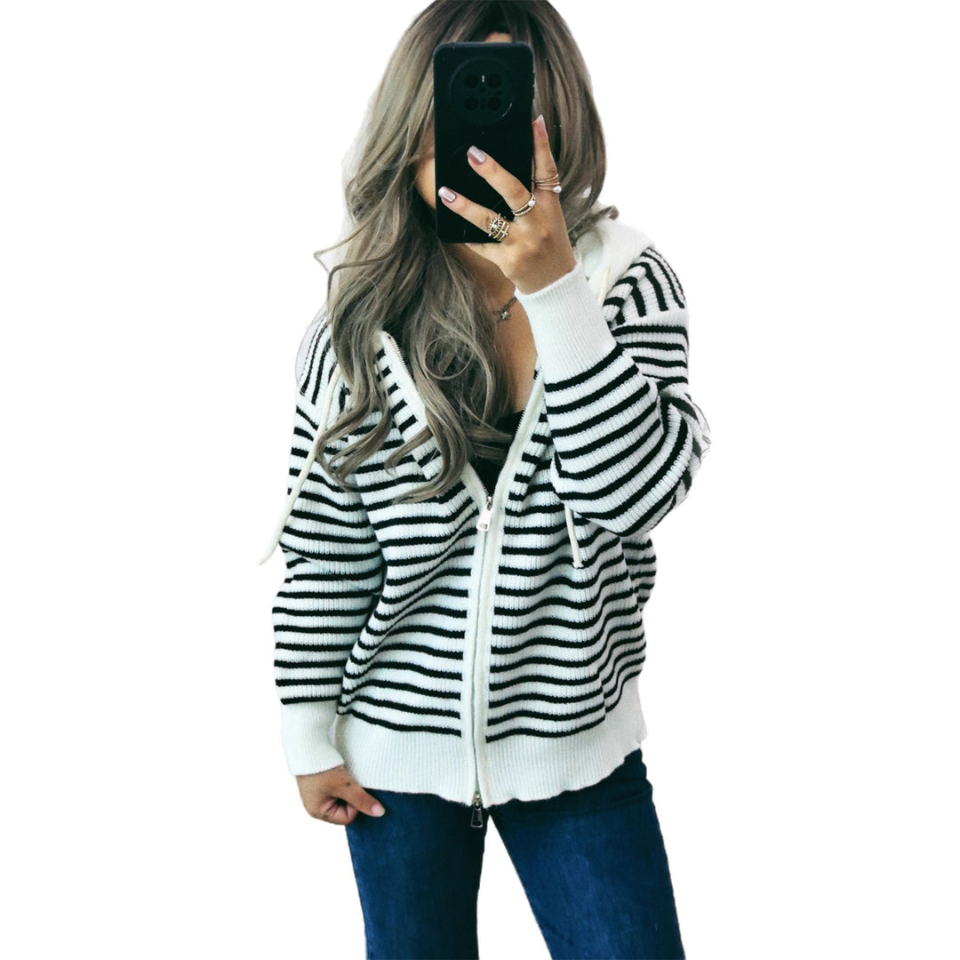 Damen Sportlicher Hoodie mit Streifenmuster und lässigem Schnitt EB