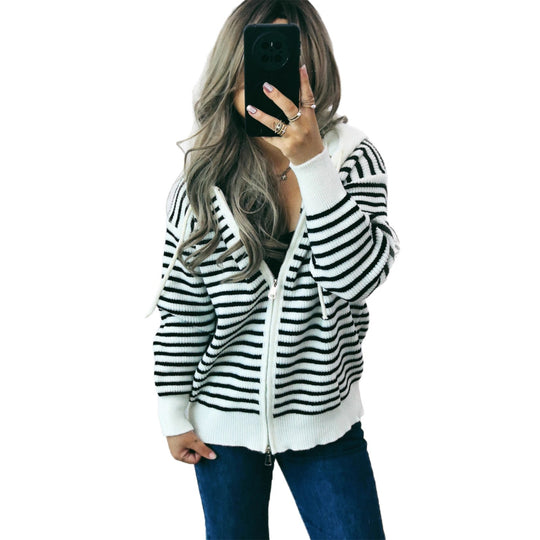 Damen Sportlicher Hoodie mit Streifenmuster und lässigem Schnitt EB
