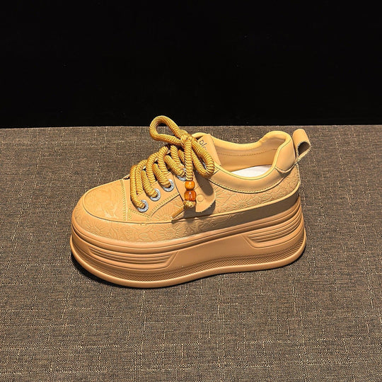 Damen modische Plateau Sneakers mit dekorativen Schnürsenkeln und strukturiertem Obermaterial EB