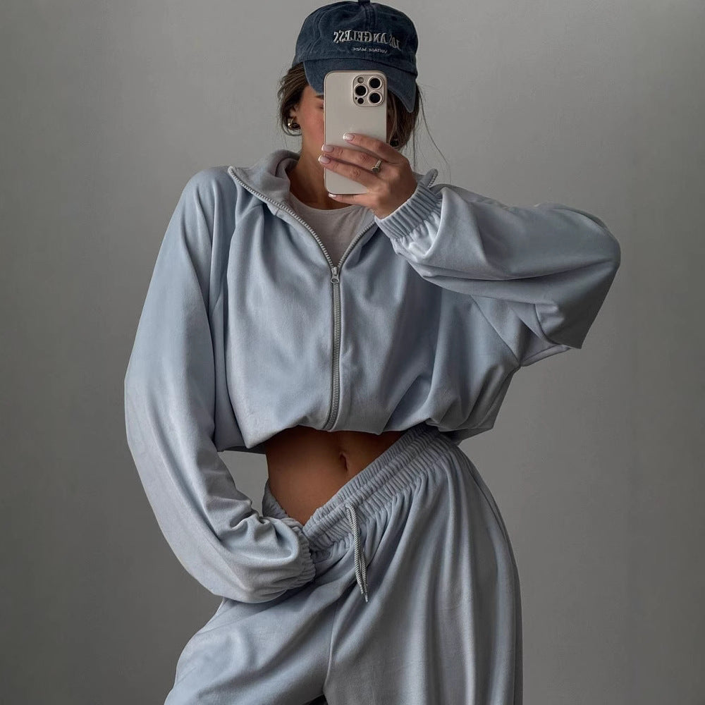 Damen sportliches Lounge-Set aus weichem Fleece mit lockerem Schnitt EB