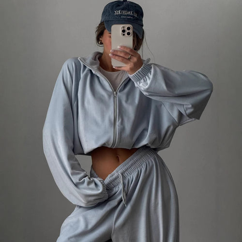 Damen sportliches Lounge-Set aus weichem Fleece mit lockerem Schnitt EB