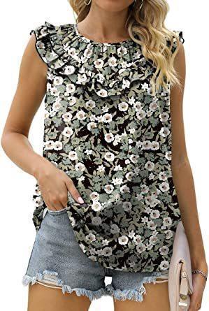 Damen leichtes Rüschenshirt mit elegantem Rundhalsausschnitt EB