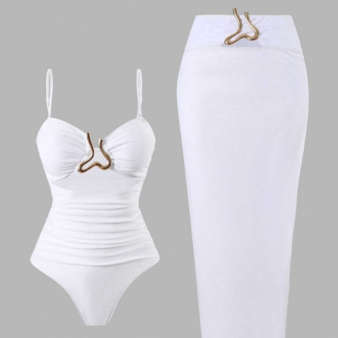 Damen Eleganter Badeanzug mit schickem Wrap-Rock EB
