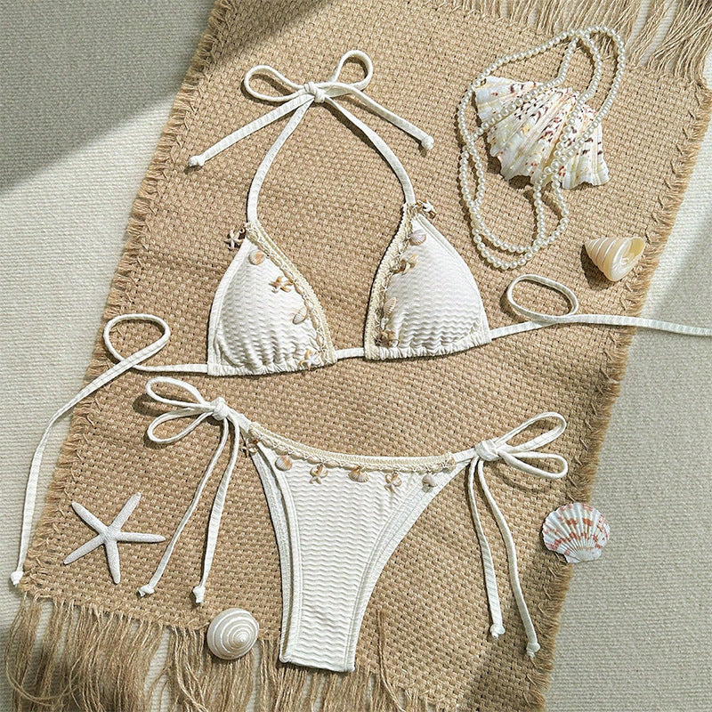 Damen Triangel-Bikini mit dekorativen Muscheldetails EB