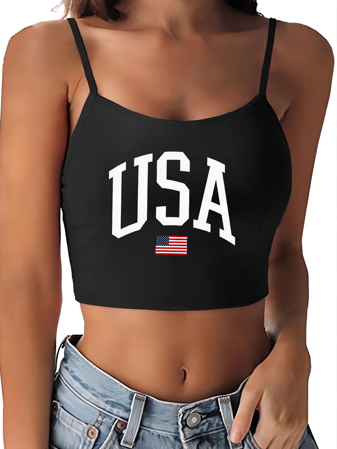 Damen Crop-Top mit motivierendem Statementdruck und feinen Spaghettiträgern EB