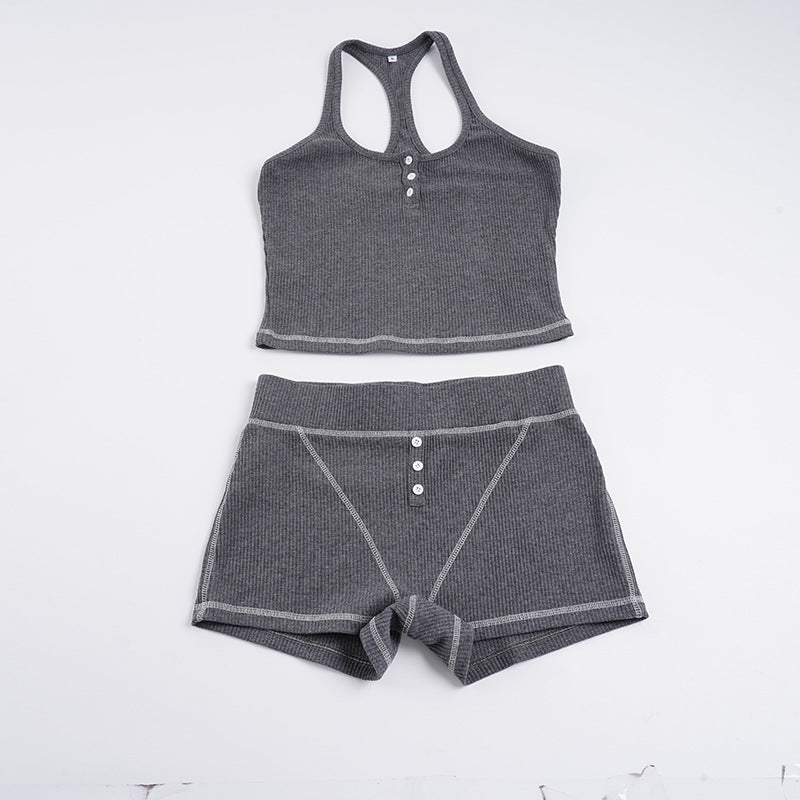 Damen Sportliches Top- und Shorts-Set aus weichem Rippmaterial EB