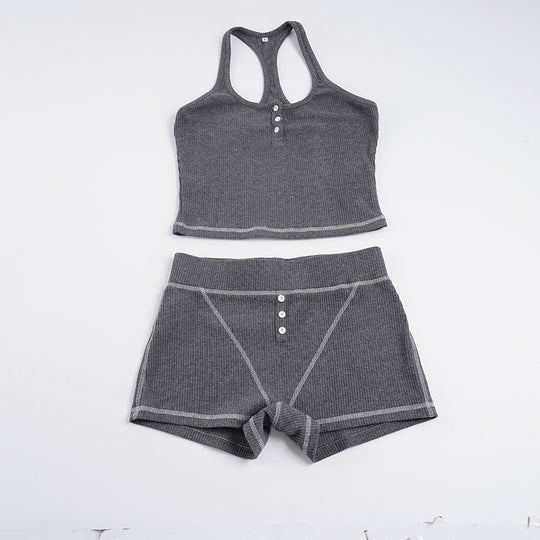 Damen Sportliches Top- und Shorts-Set aus weichem Rippmaterial EB