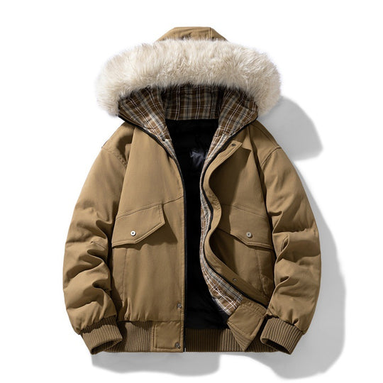 Herren wattierte Winterjacke mit Kapuze und abnehmbarem Kunstfellkragen EB