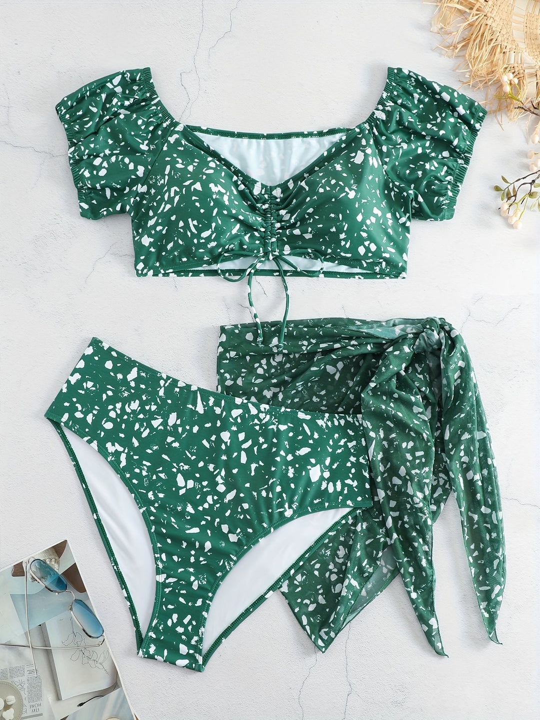Damen Crop-Bikini Oberteil mit Rüschendetails und passendem Unterteil EB