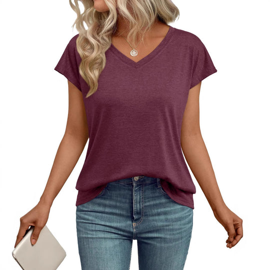 Damen V-Ausschnitt T-Shirt mit lockerer Passform und weichem Material EB