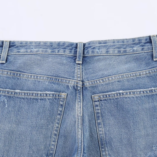 Damen Flared Jeans mit Destroyed-Effekten und Fransenabschlüssen EB