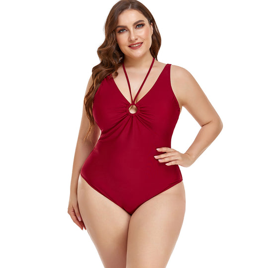 Damen Eleganter Hochgeschnittener Einteiler Badeanzug mit modischem Ringdetail EB