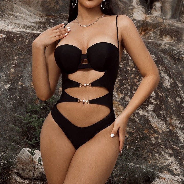 Damen Cut-Out Einteiler Badeanzug mit verstellbaren Trägern EB