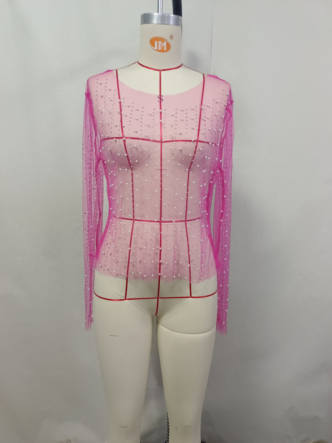 Damen glitzerndes Langarm-Top mit Strassverzierungen EB