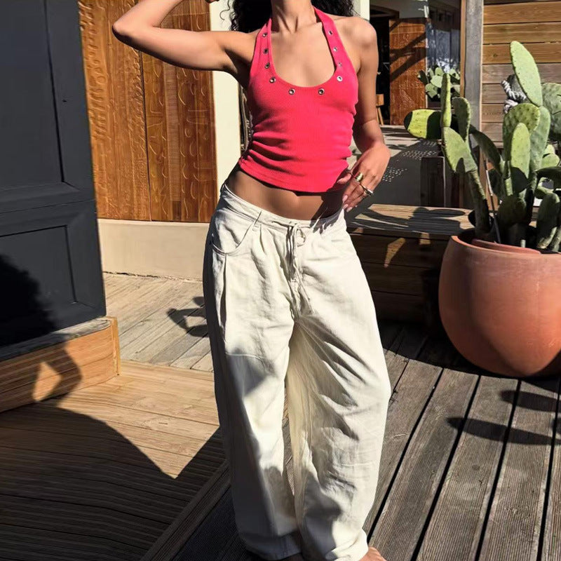 Damen sportliches Top mit modischen Details und tiefem Ausschnitt EB