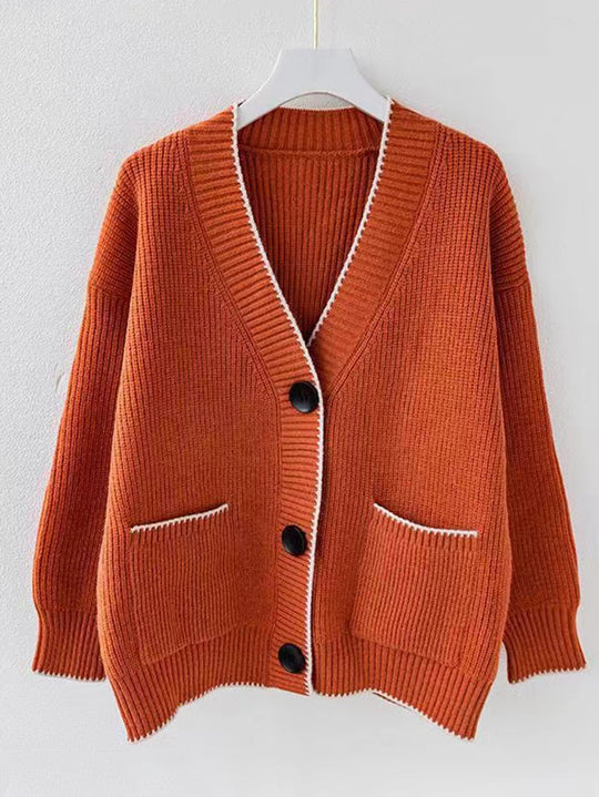 Damen Strickjacke mit modernen Taschen und kontrastierenden Details EB