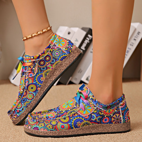 Damen Freizeitschuhe mit buntem Muster und bequemer Gummi-Sohle EB