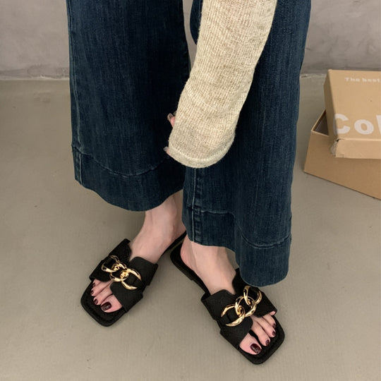 Damen Offene Sandalen mit elegantem Ketten-Detail EB