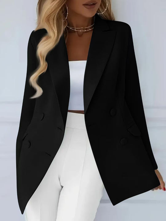 Damen Elegant taillierter Longblazer mit stoffbezogenen Knöpfen EB